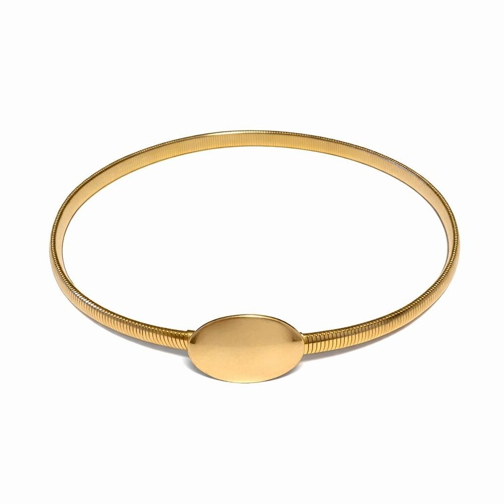 Vintage 1970s Goldtone Oval Plate Stretchy Coil Belt, MONOGRAMMABLE! EVC, 23-27"